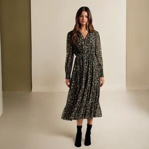 Forever Young Black Floral Long Sleeve Dress Australian new